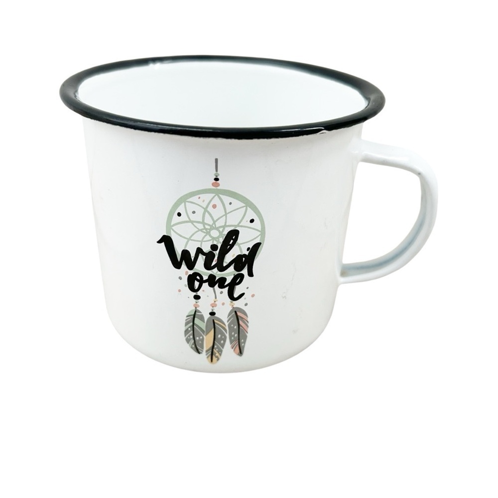 Wild One White & Black Enamel Coffee Mug Dream Catcher Design Bundle & Save